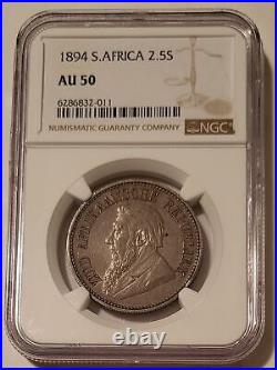 South Africa Silver 1894 Silver 2 1/2 Shillings AU50 NGC