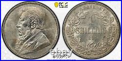 South Africa Silver 1 Shilling Unc Coin 1897 Year Km#5 Pcgs Grading Ms61