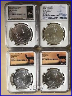 South Africa Silver Krugerrand Lot NGC, 2017, 2018, 2019, 2020 with Special Privy