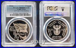 South Africa Silver Proof 2 Rand Coin 2014 Year Km#580 Democracy Pcgs Pr69 Top