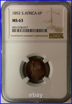 South Africa Sixpence 1892 Ngc Ms 63