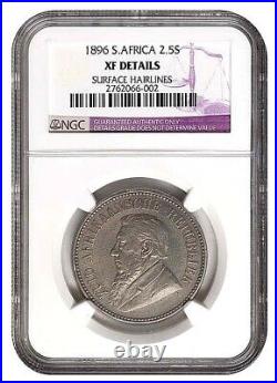 South Africa ZAR NGC Graded 1896 Kruger 2 1/2 Shilling Coin XF Details