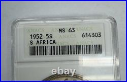 South Africa silver 1952 Capetown founding 300th year Silver Coin 5S ANACS MS63