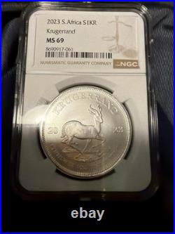 South African Mint Krugerrand 2023 1 oz Silver NGC MS 69 Coin