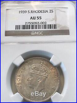 Southern Rhodesia 1939 2 Shilling NGC AU55, Key To Series, Only 3 Graded Higher