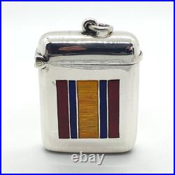 Sterling Silver Enamel Vesta Case South Africa Medal Ribbon A & J Zimmerman 1905