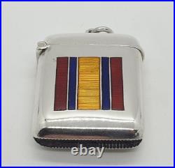 Sterling Silver Enamel Vesta Case South Africa Medal Ribbon A & J Zimmerman 1905