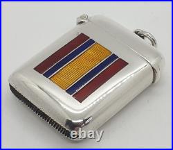 Sterling Silver Enamel Vesta Case South Africa Medal Ribbon A & J Zimmerman 1905