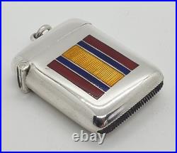 Sterling Silver Enamel Vesta Case South Africa Medal Ribbon A & J Zimmerman 1905