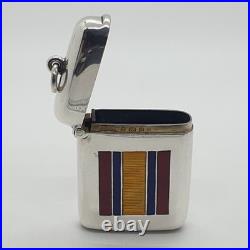 Sterling Silver Enamel Vesta Case South Africa Medal Ribbon A & J Zimmerman 1905