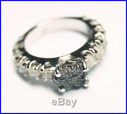 Superb 2.41cts Black/White Rough Diamond Ring, Uncut Raw Diamond 925 silver Ring
