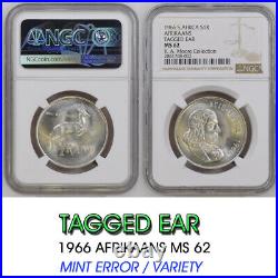 TAGGED EAR 1966 SILVER 1 rand MS62 ngc south africa AFRIKAANS R1 UNCIRCULATED 2