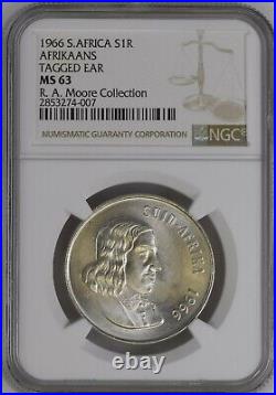 TAGGED EAR 1966 SILVER 1 rand MS 63 ngc south africa AFRIKAANS R1 UNCIRCULATED
