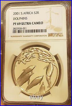 TOP POP 2001 SOUTH AFRICA SILVER PROOF DOLPHINS PF69 ngc 2 RAND NON HIGHER