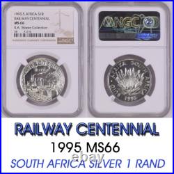 TRAINS 1995 south africa SILVER 1 RAND NGC MS66 RAILWAY CENTENNIAL R1 S1R PROTEA
