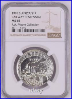 TRAINS 1995 south africa SILVER 1 RAND NGC MS66 RAILWAY CENTENNIAL R1 S1R PROTEA
