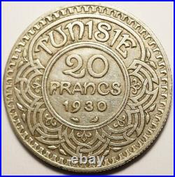 TUNISIE RARE 20 FRANCS ARGENT 1930 (20.000 ex.)