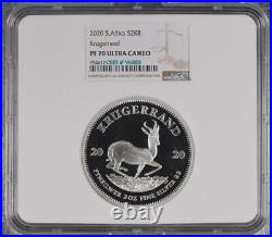TWO OZ 2020 SILVER KRUGERRAND PF70 NGC SOUTH AFRICA 2 RAND 2 Ounce PROOF R2