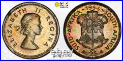 Toned Proof Silver 1954 South Africa 2 Shillings PCGS PR67