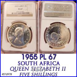 Top Pop! 1955 Silver 5 Shillings Pl67 Ngc South Africa 5s Prooflike Elizabeth II