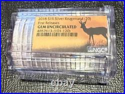 Tube of 20 2018 South Africa 1 oz Silver Krugerrands NGC First Release Gem UC