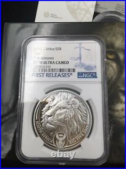 Two NGC PF70 2019 1 OZ SOUTH AFRICA BIG FIVE Lion. 999 SILVER PROOF COIN