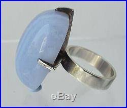 Vintage South African 1970s Brutalist Style Silver & Grey Agate Ring