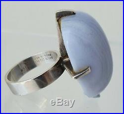 Vintage South African 1970s Brutalist Style Silver & Grey Agate Ring