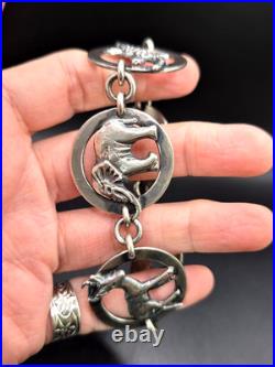 Vintage Sterling Silver Birger Haglund South Africa Wild Animals Panel Bracelet