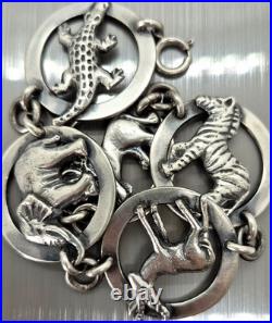 Vintage Sterling Silver Birger Haglund South Africa Wild Animals Panel Bracelet