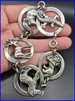 Vintage Sterling Silver Birger Haglund South Africa Wild Animals Panel Bracelet