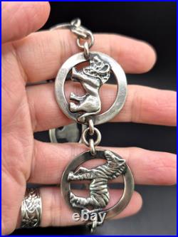 Vintage Sterling Silver Birger Haglund South Africa Wild Animals Panel Bracelet