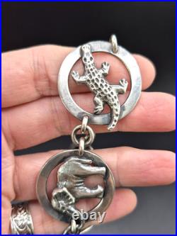 Vintage Sterling Silver Birger Haglund South Africa Wild Animals Panel Bracelet