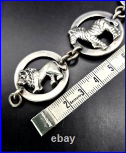 Vintage Sterling Silver Birger Haglund South Africa Wild Animals Panel Bracelet