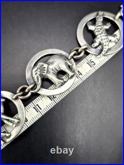 Vintage Sterling Silver Birger Haglund South Africa Wild Animals Panel Bracelet