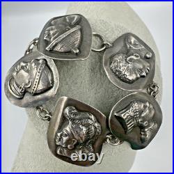 Vtg Sterling Silver Haglund South Africa Tribe Portrait Panel Bracelet 62g c1950