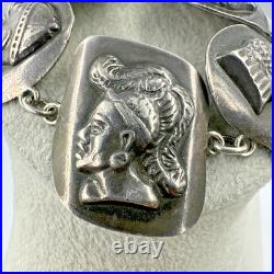 Vtg Sterling Silver Haglund South Africa Tribe Portrait Panel Bracelet 62g c1950