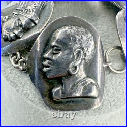 Vtg Sterling Silver Haglund South Africa Tribe Portrait Panel Bracelet 62g c1950
