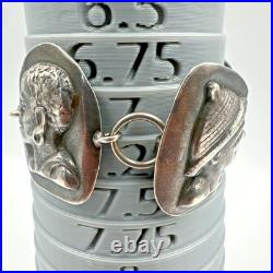 Vtg Sterling Silver Haglund South Africa Tribe Portrait Panel Bracelet 62g c1950