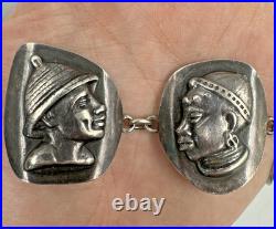 Vtg Sterling Silver Haglund South Africa Tribe Portrait Panel Bracelet 62g c1950