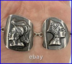 Vtg Sterling Silver Haglund South Africa Tribe Portrait Panel Bracelet 62g c1950