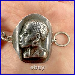 Vtg Sterling Silver Haglund South Africa Tribe Portrait Panel Bracelet 62g c1950