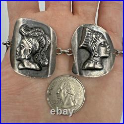Vtg Sterling Silver Haglund South Africa Tribe Portrait Panel Bracelet 62g c1950