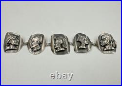 Vtg Sterling Silver Haglund South Africa Tribe Portrait Panel Bracelet 62g c1950