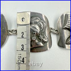 Vtg Sterling Silver Haglund South Africa Tribe Portrait Panel Bracelet 62g c1950