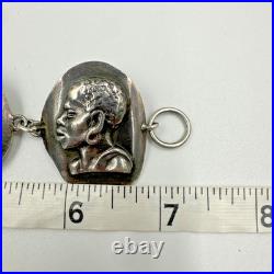 Vtg Sterling Silver Haglund South Africa Tribe Portrait Panel Bracelet 62g c1950