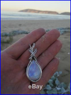 Wire wrapped moonstone pendant argentium silver jewelry necklace