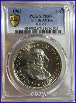 World Silver Coin 1963 South Africa 50 Cents Pcgs Pr67, Proof