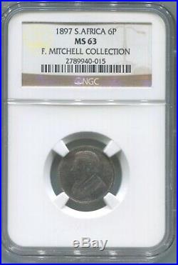 Zar South Africa 6 Pence 1897 Ngc Ms63 F. Mitchell Collection